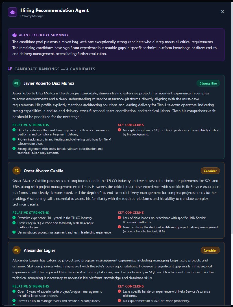 Hiring Recommendation Agent ranking candidates with AI narratives