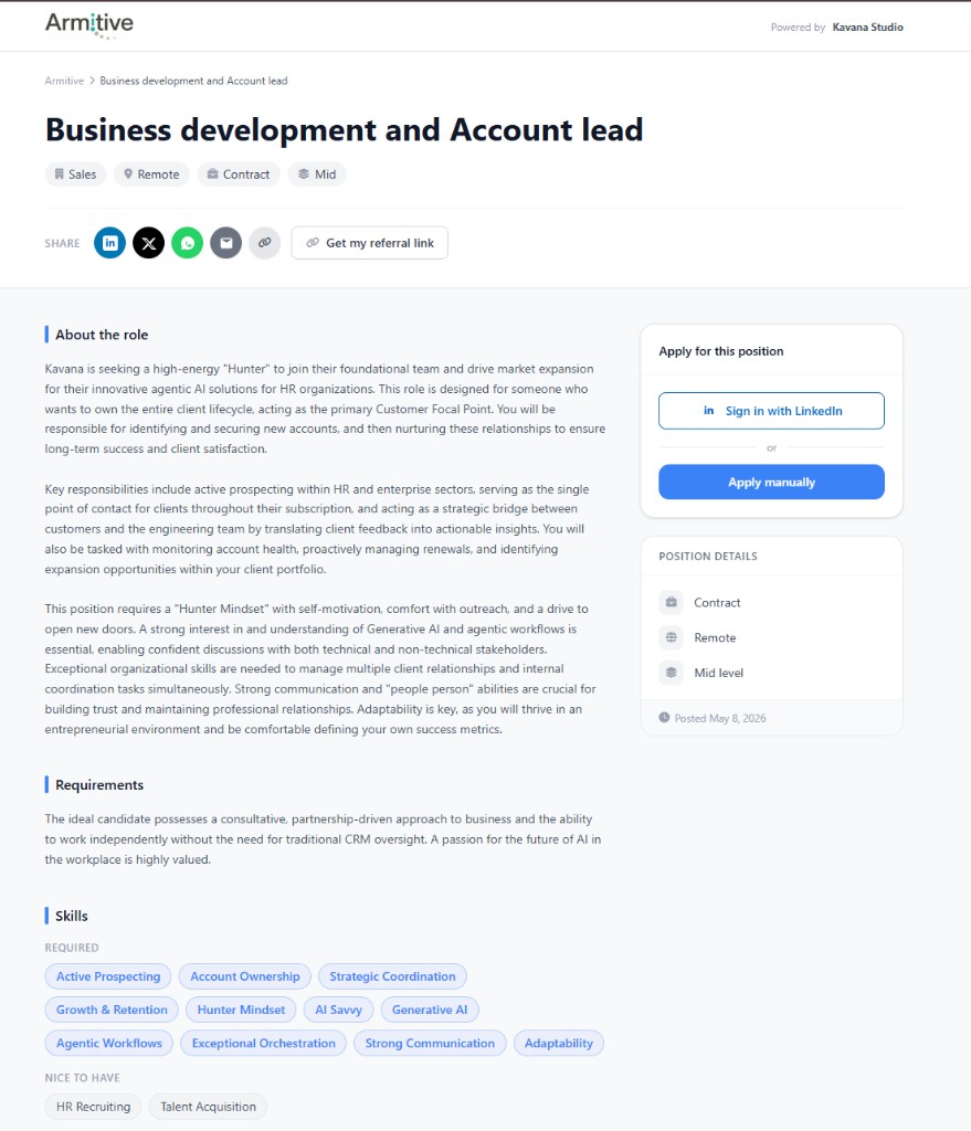 Public job detail page with Apply with LinkedIn and social sharing